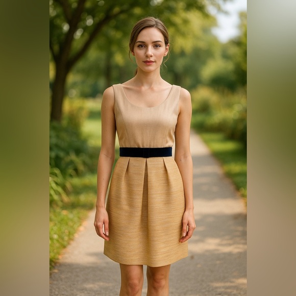 Vintage D&G Dolce & Gabbana Gold Metallic Tweed Sheath Dress Sleeveless Size 38 - Picture 1 of 14